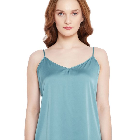 Solid Teal 2 Pcs Satin Shorts Sleepwear for Women - Picture 2 of 6